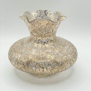 Vintage West Virginia Glass Gold Brocade Golden Jewel Spatter Flower Vase 5" H